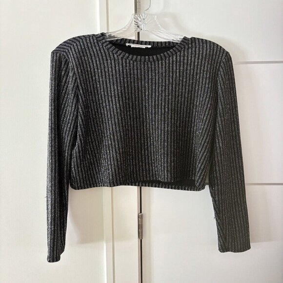 Reformation Val Two Piece Top Midi Skirt Shimmer Stripe Black Size XL - Picture 4 of 8